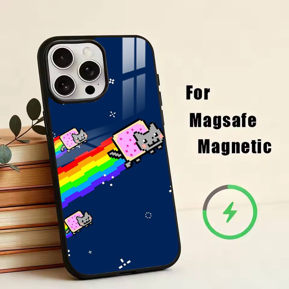 Cute N- Nyan C- Cat   Phone Case For iPhone17,16,15,14,13,12,11 Plus,Pro Magnetic with Magsafe Wireless Charging