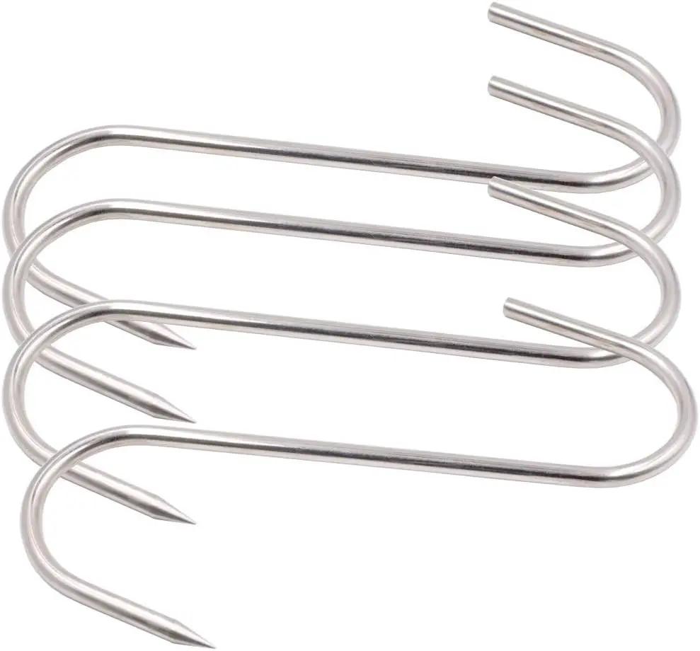 4Pcs Stainless Steel Meat Hooks, 7/8-Inch 4/8mm S-Hooks, Meat Processing Butcher Hook Pot Hooks
