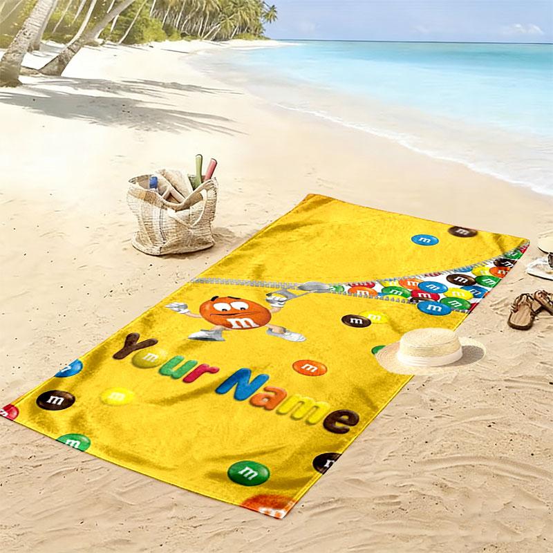 M&M's Custom Name Print Beach Towel, Large Soft Quick Dry Towel for Beach Camping Swimming