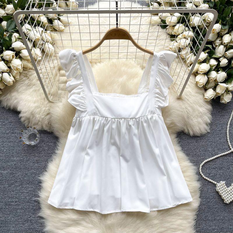 

Summer Vacation Shirt 2024 New Arrival French Sweet Bow Bandage Chic Stylish Niche Style Sling Tops White One size