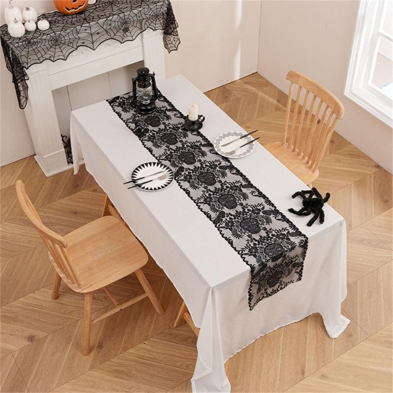 Skull Halloween Table Runner Decorative Lace Perfect For Dining Decoration Party And Seasonal Celebration