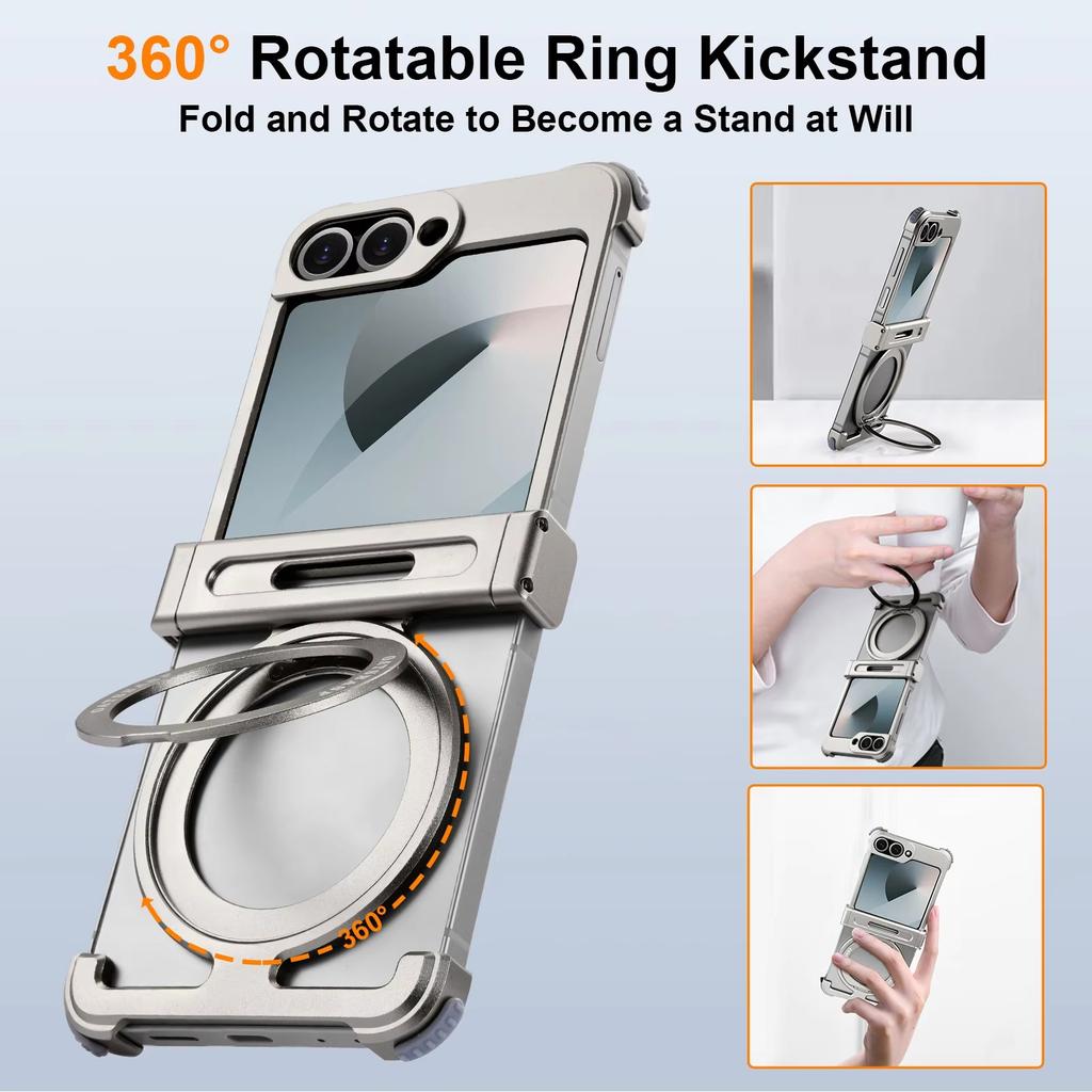 Tidlig for Samsung Z Flip 7 Deksel for MagSafe Aluminium Metall 360 Roterende Magnetisk Støtte Støtte Rammefritt Støtsikkert Bumper Deksel