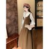 Plus Size Retro Doll Collar Two-Piece Long Dress - Slimming French Autumn Style for Women