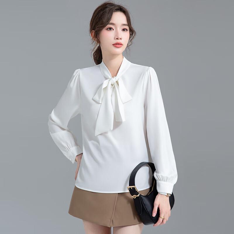 Trolman Women s Long Sleeve Chiffon Blouse with Bow 3XL