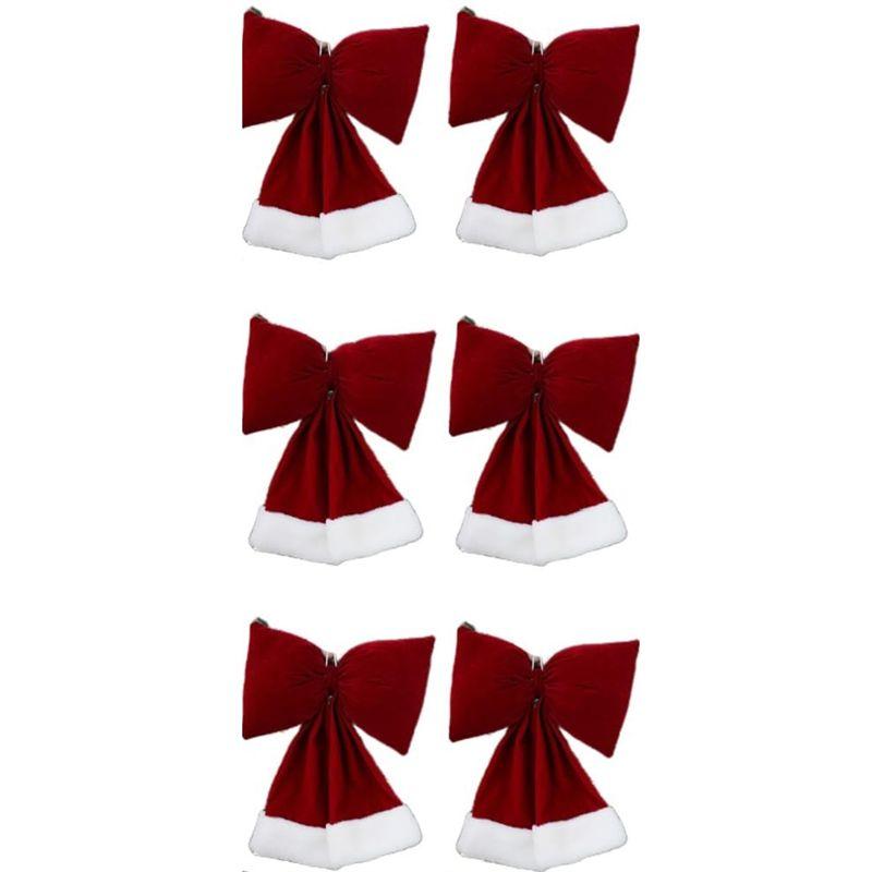 

BAAU 6PCS Christmas Wine Red Bow Velvet Christmas Bow Xmas Tree Hanging Decorations Christmas Bows Ornaments