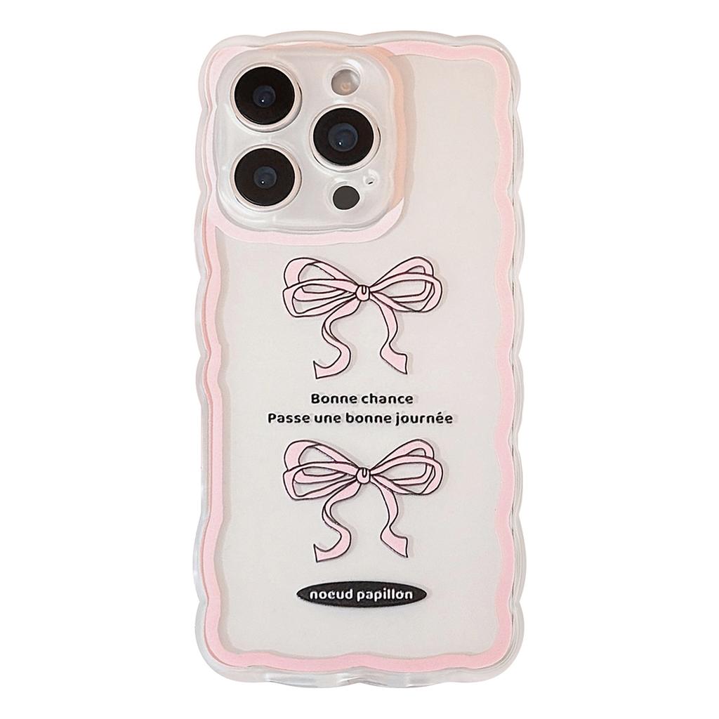 Pink Bow Suitable for IPhone16promax Apple 13 Mobile Phone Case 11 Transparent 15 Korean