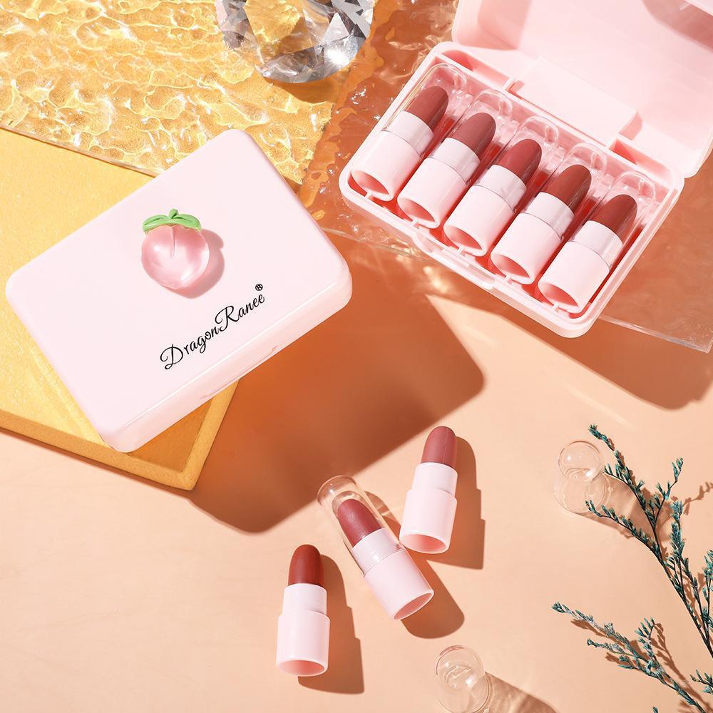 Fünf Lippenstifte Set, Langanhaltend Matt, Für Alle Hauttypen Geeignet, Nicht Verblassende Textur, Zarte Fruchtige Textur, Tragbare Reisegröße Make-up Lippenstift