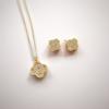 Womens Delicate Clover Pendant Necklace Set Minimalist Copper Shell Flower Choker Chain Daily Wear