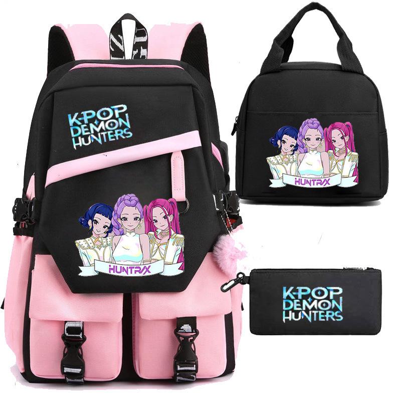 Kpop Witch Hunters Peripheral Backpack Portable Lunch Bag Pencil Bag School Bag Student Backpack Three-Piece Set