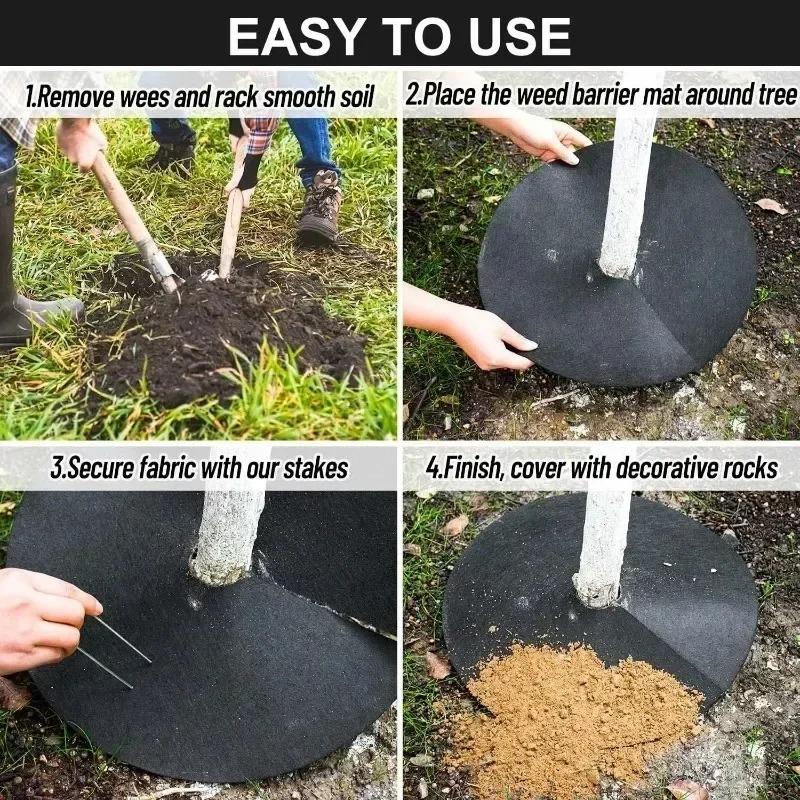 Non-Woven Reusable Tree Weed Control Barrier Protector Mat Eco-Friendly Root Protector Felt Cushion Gardening Fabric