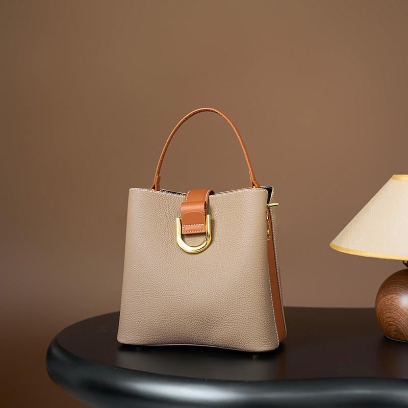 Real Leather Women's Bag Top Layer Cowhide Handbag Crossbody Fashionable Versatile Large Capacity Bucket 8855