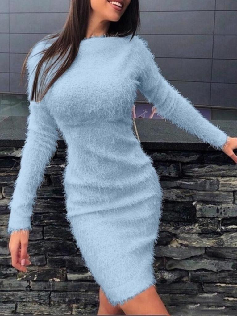 Fur Sexy Bodycon Long Sleeve Dress for Women - Fall/Winter