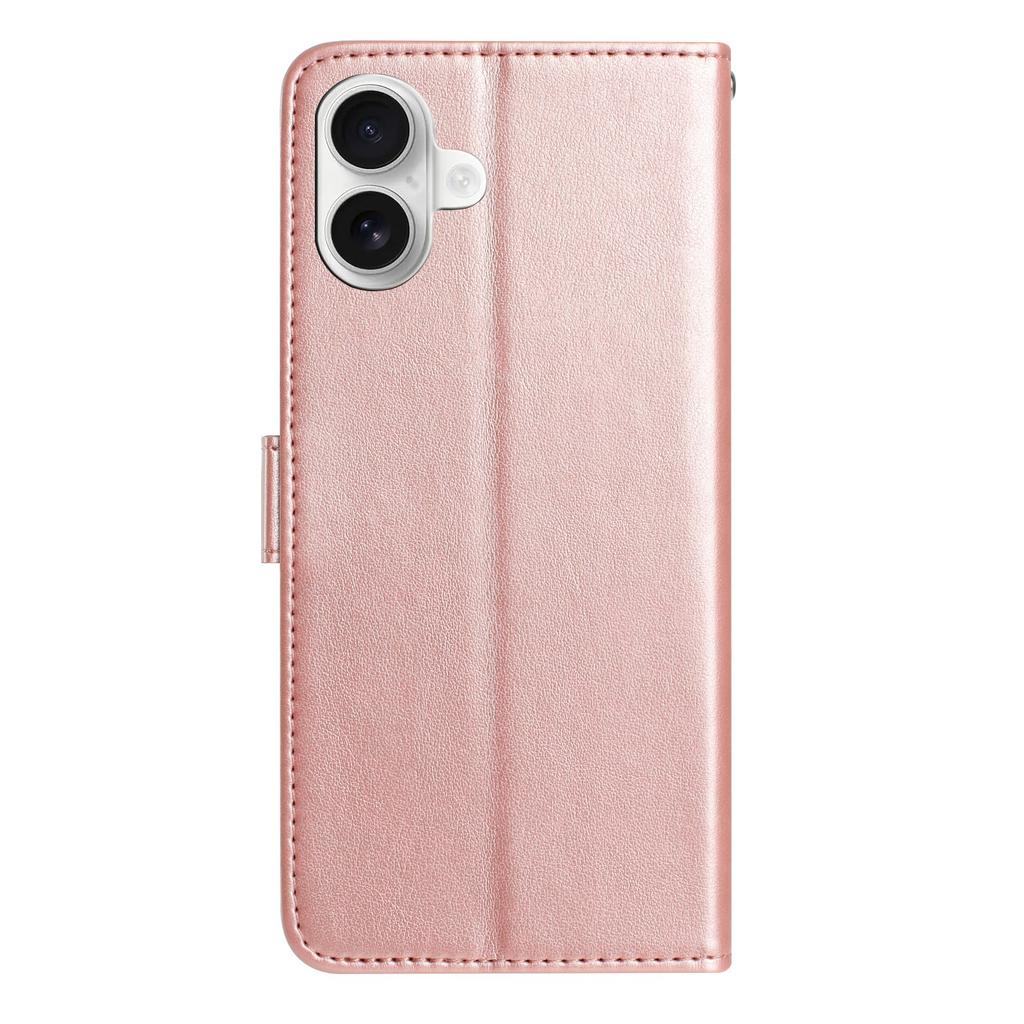 For iPhone 16 Plus Wallet Case Rose Pattern Imprinted Leather Flip Stand Phone Cover