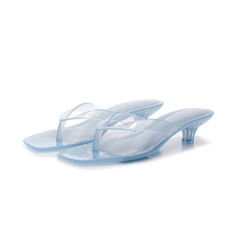 Damen Sandalen Flip Flops Tragen Quadratische Kopfmode Weinbrille Kristall Gelee Hausschuhe