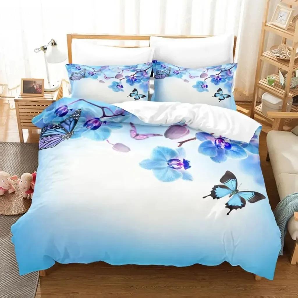 Blue Butterfly Duvet Cover Set King Size 220x240 Double Bed Single 3D Queen Bedding Sets Pink Full Twin Quilt Linen Pillowcase