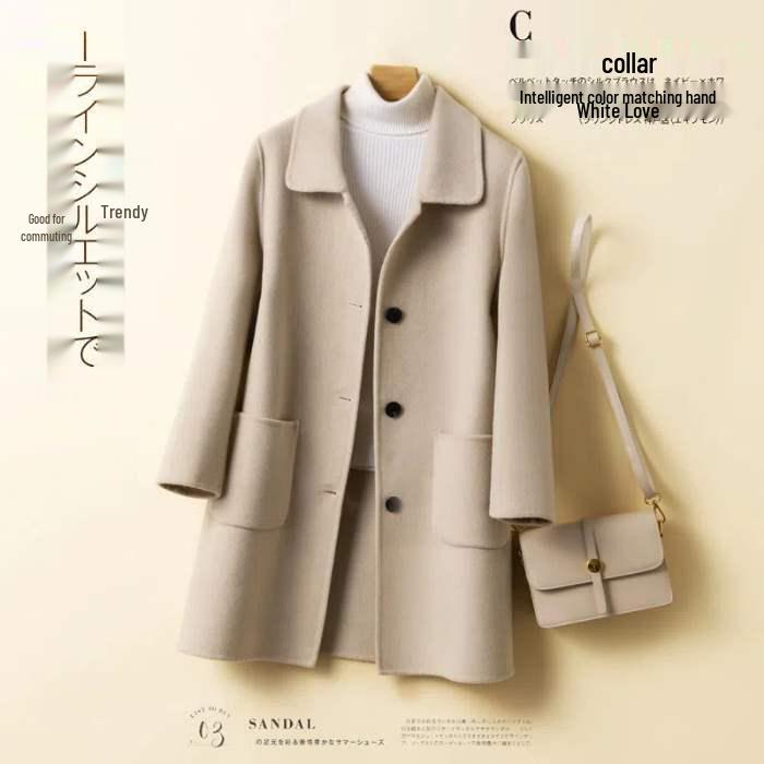 Women's Mid-length Wool Coat - 2025 Autumn/Winter Korean Style, Loose Fit, Plus Size, Slimming, Age-reducing.