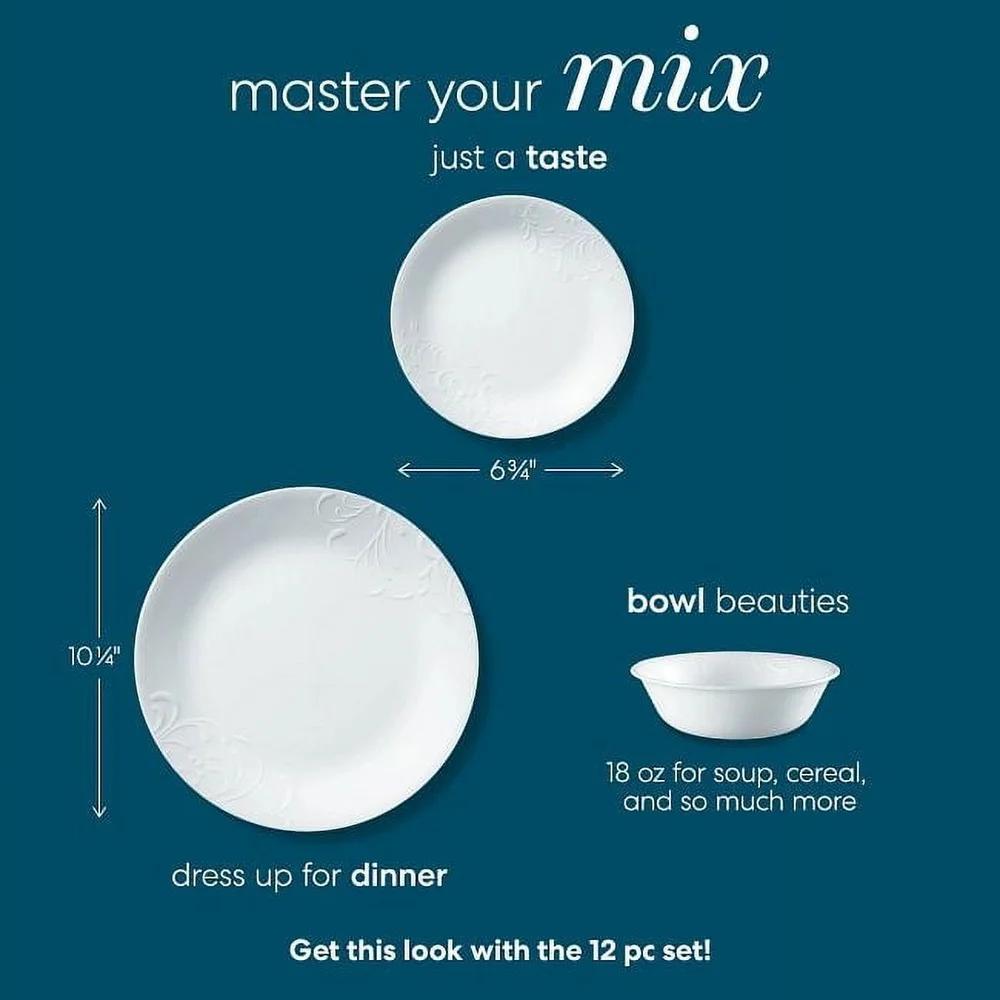 Madeline Embossed White Soup Cereal Bowls Lightweight Microwave Dishwasher Safe Triple Layer Strong Chip Crack Resistant