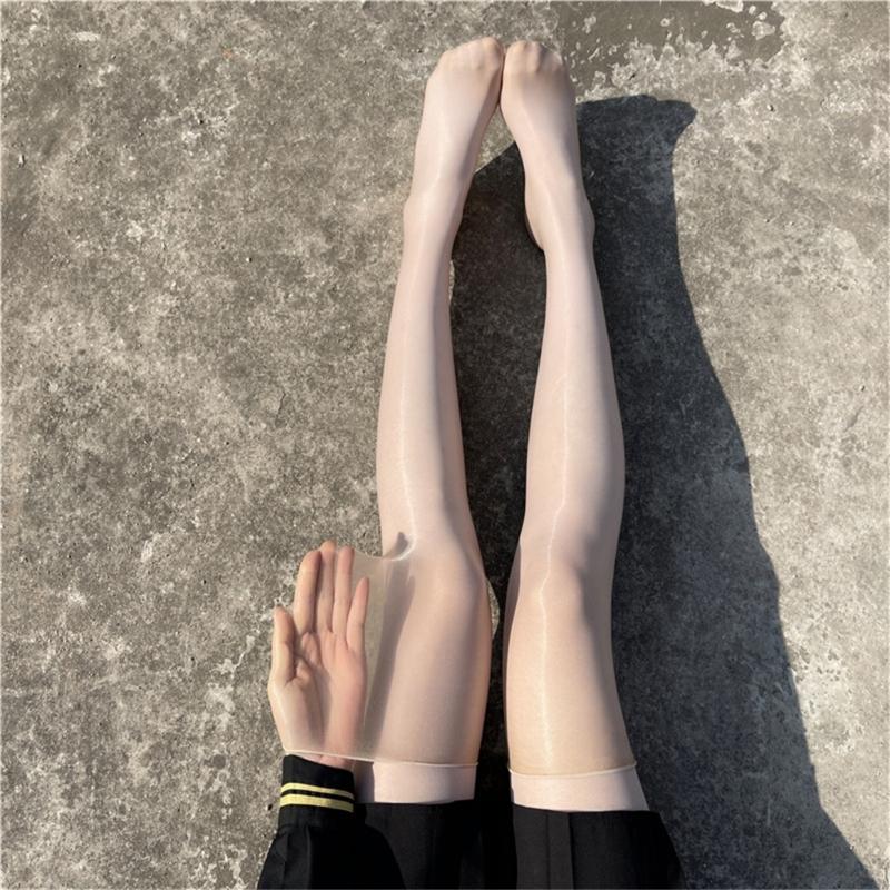 Women Shiny Ultra-Thin Silky Thigh High Stockings Sexy Oily Bright Shimmery Over Knee Long Socks Glossy Hosiery Clubwear