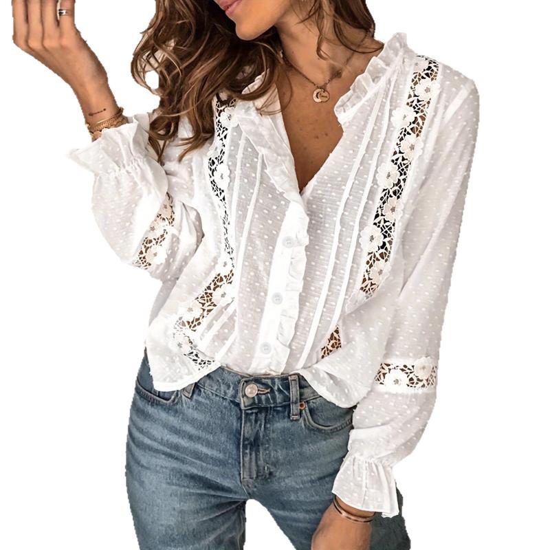 European Style Solid Color Long Sleeve Blouse Fall and Winter Elegant Cardigan M белый