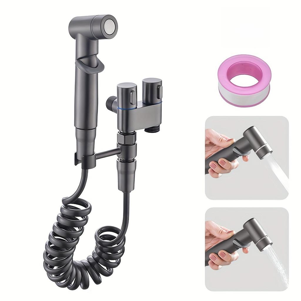 Modern Stainless Steel Wall-Mounted Bidet Sprayer Set for Bathroom or Hotel Use Includes Toilet Brushed