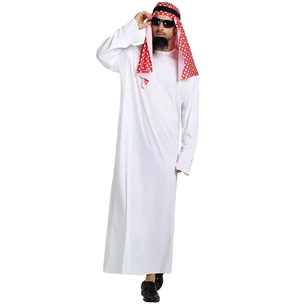 Czerwony szalik na głowę Strój arabski Biała szata Strój arabskiego szejka Kostiumy na Halloween Mężczyźni dorośli