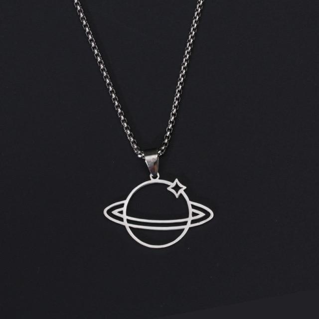 Vintage Grunge Long Saturn Necklace for Women and Man Angel Skull Sunflower Locket Necklace Fashion Jewelry Gifts for Boyfriend