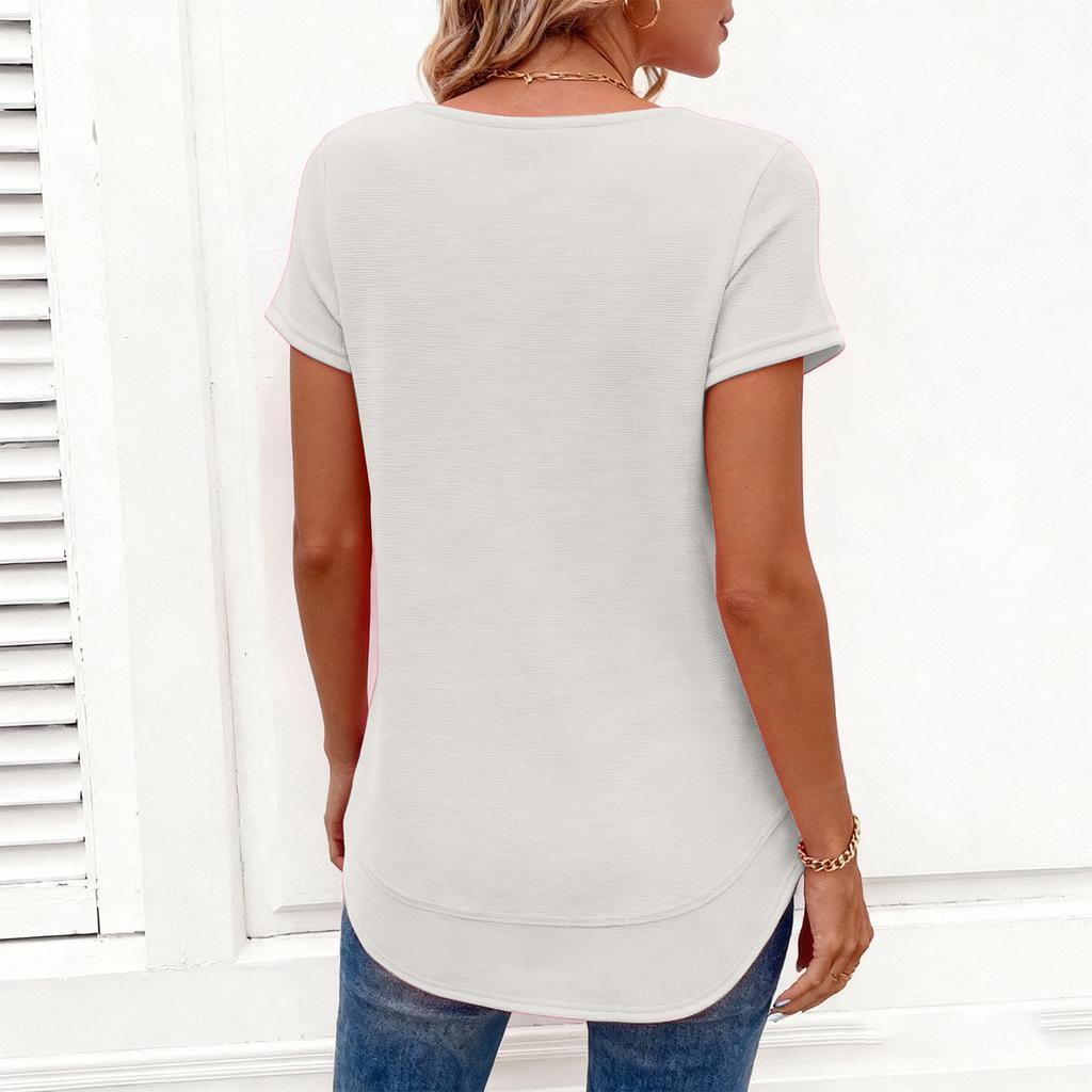 Women's Casual Round Neck Short Sleeve Loose Pullover Top In Multiple Colors