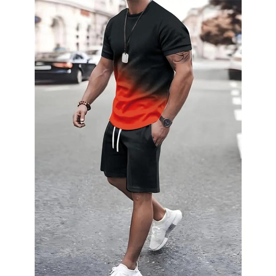 Mens T Shirt Shorts Set Fashion Mens Cross Printed Short Sleeve Two Pieces Oversized Outdoor Beach Sports Men's Plus Size Suit
