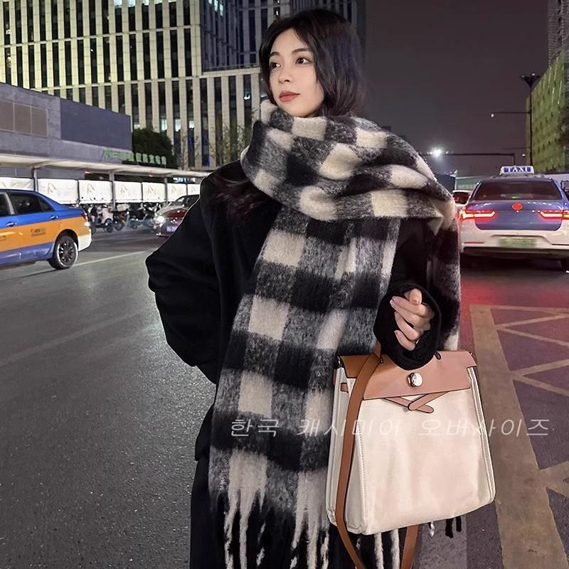 Winter Monochrome Plush Shawl Plain Lazy Style Solid Color Mohair Big Pull Warm Scarf Student Model