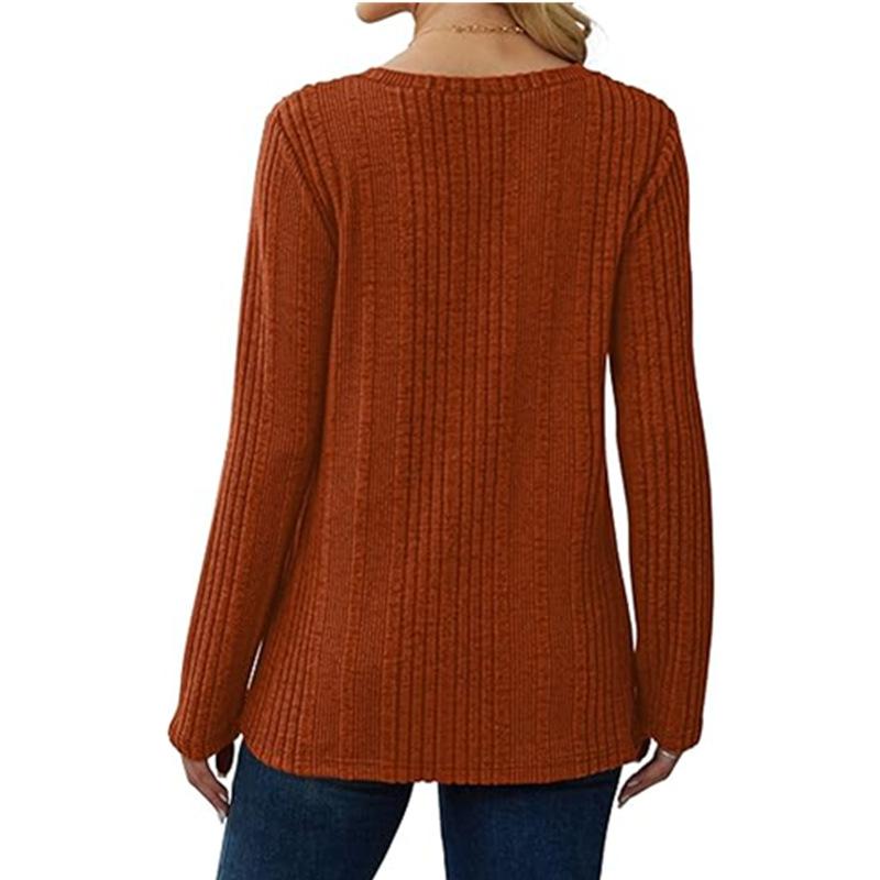 Pulover Tricotat cu Gât în V pentru Femei cu Mânecă Lungă Culoare Uni Pullover Casual Top de Zi cu Zi