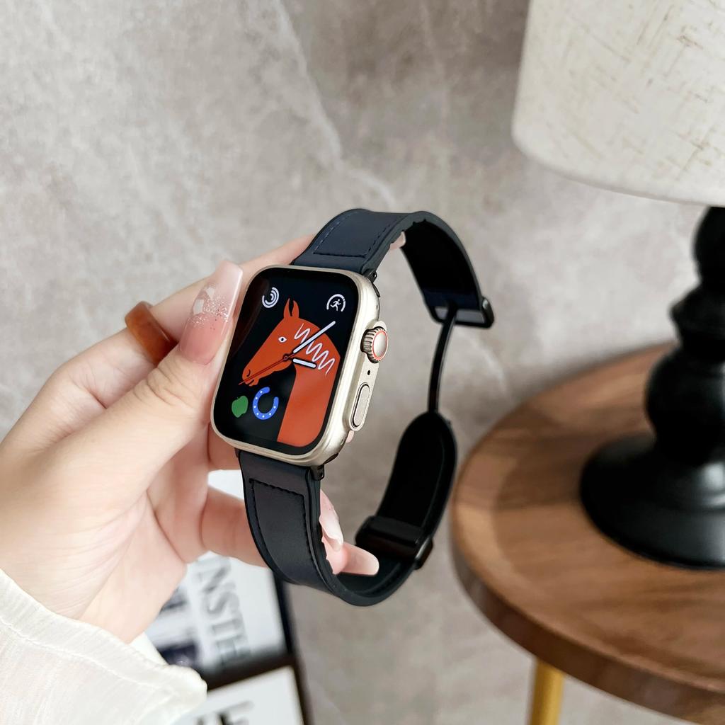Silicon+Leather Bands for Apple Watch Strap 40mm 41mm 42mm 44mm 45mm 49mm Magnetic Buckle Bracelet iWatch Ultra SE2 8 7 6 5 4 3