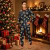 Family Matching Christmas Print Pajama Set Long Sleeve Neck Top and Pants for Parents and Kids