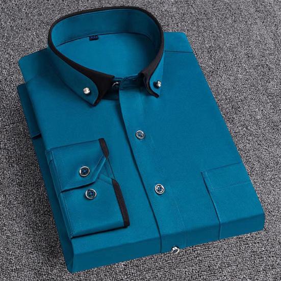 Men Shirt Formal Business Style Long Sleeve Lapel Contrast Color Single-breasted Pocket Soft Breathable Plus Size Mid Length Anti-wrinkle