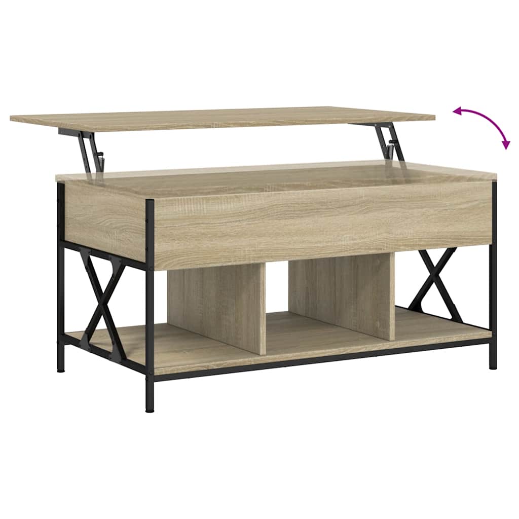 Coffee Table Sonoma Oak 100x55x50 Cm Wood Based Panel and Metal