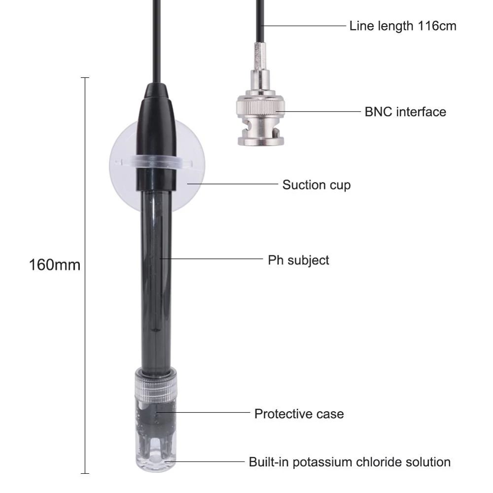 Sensor Gib Hydroponik Labor PH-Elektrode Sonde Elektrode pH-Messgerät PH-Regler BNC-Anschluss