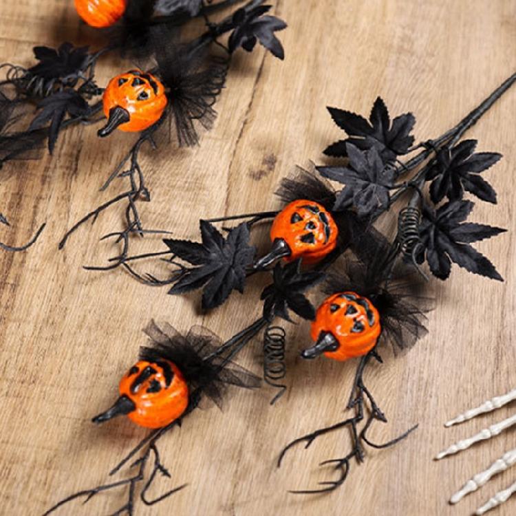 Halloween Centerpieces Black Pumpkins Floral Arrangement Adjustable Stem Plastic Decoration For Themed Parties Family Gatherings