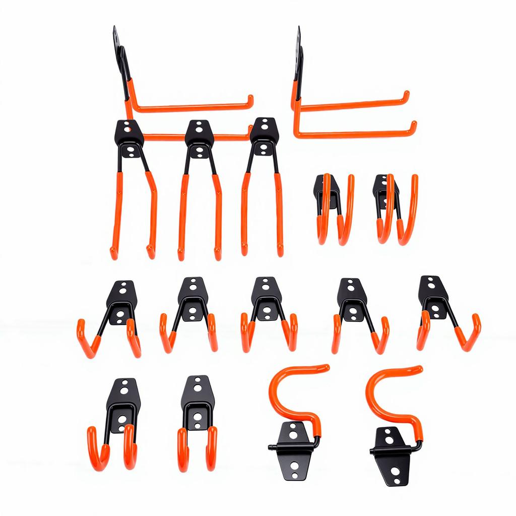 16 Pcs Garage Hook Wall Mount Strong Load Bearing Heavy Duty Steel Garden Tool Hanger for Cables Water Hoses Power