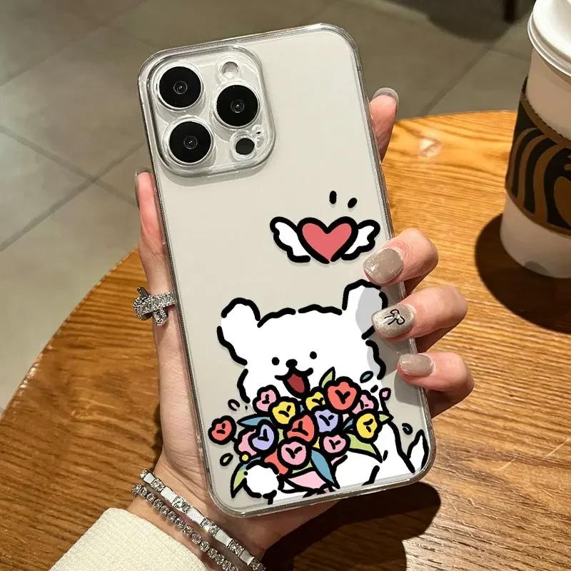 

Cute Cartoon Dog Couple with Bouquet Print Phone Case for iPhone 17 16 15 14 13 12 11 16E Series Pro Max Plus iphone 17