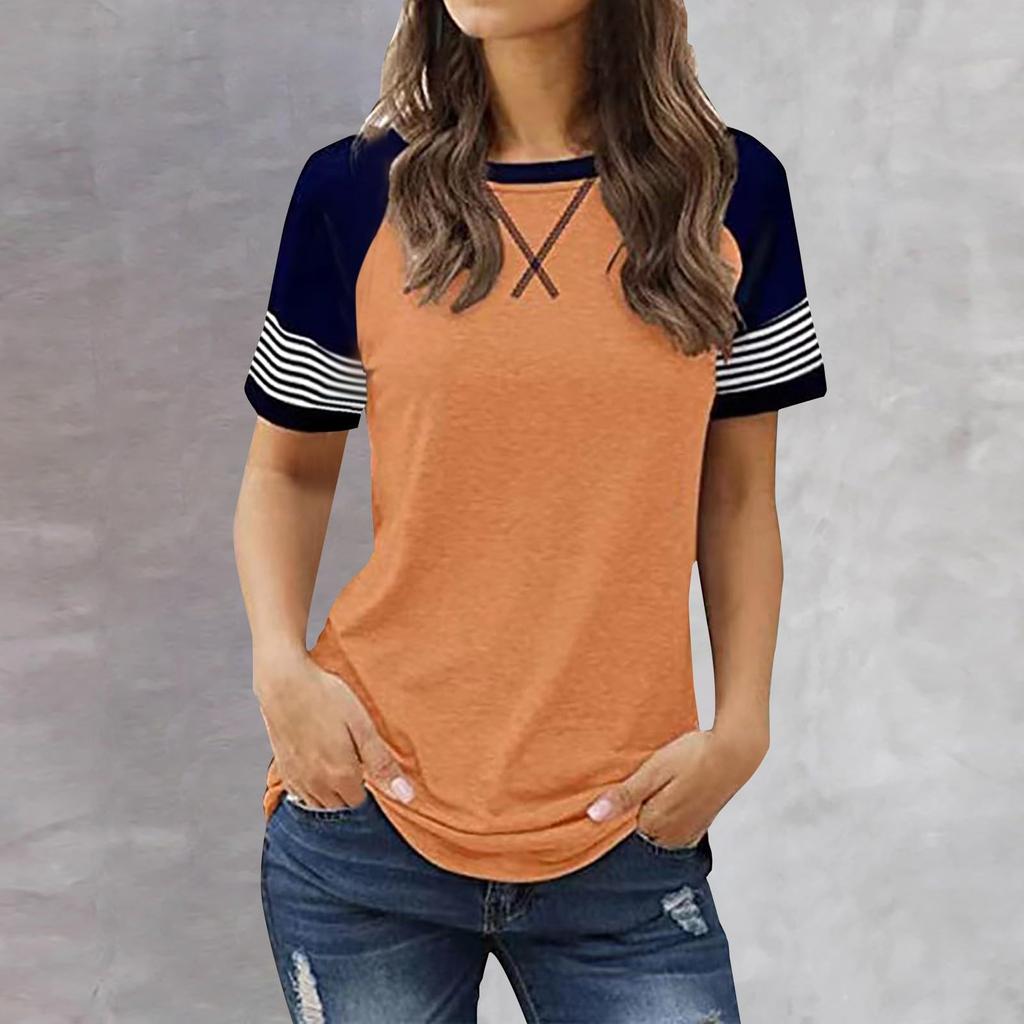 Casual Women's Patchwork Gradient Short Sleeved Casual T-shirt