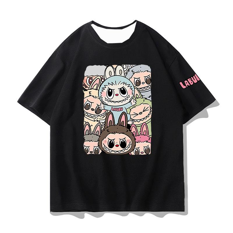 Labubu Print Short-sleeved T-shirt Men's Summer Cartoon Peripheral Clothes Trendy T-shirt Casual Top