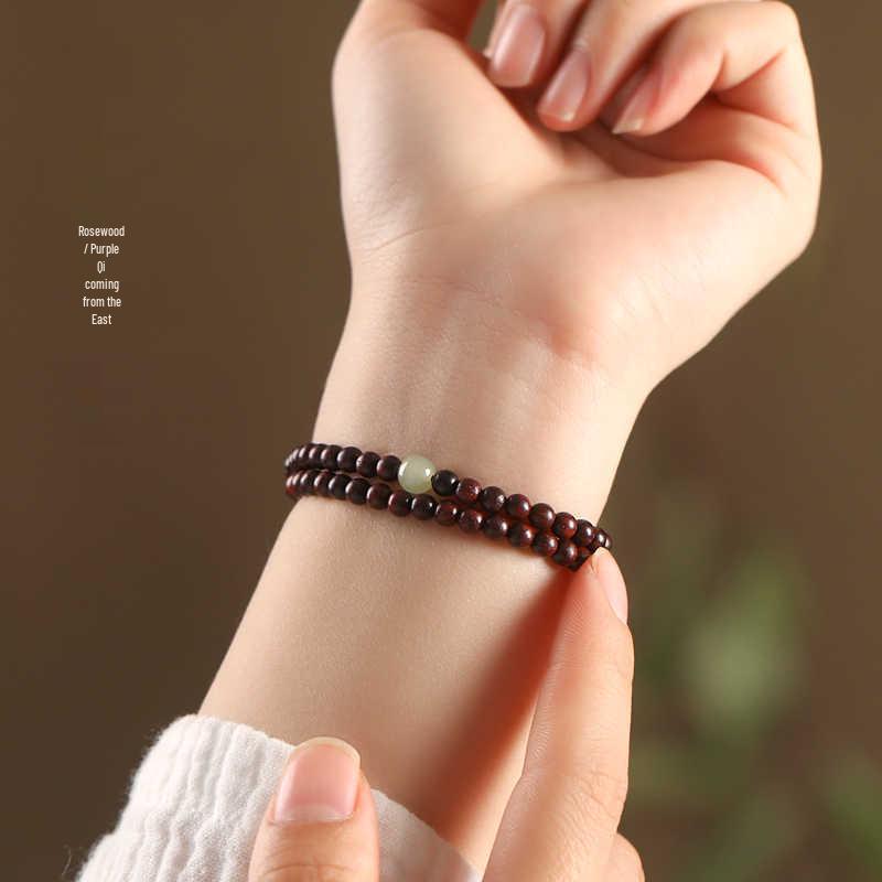 Chinese Small-Leaf Rosewood Beaded Double-Loop Unisex Stackable Bracelet