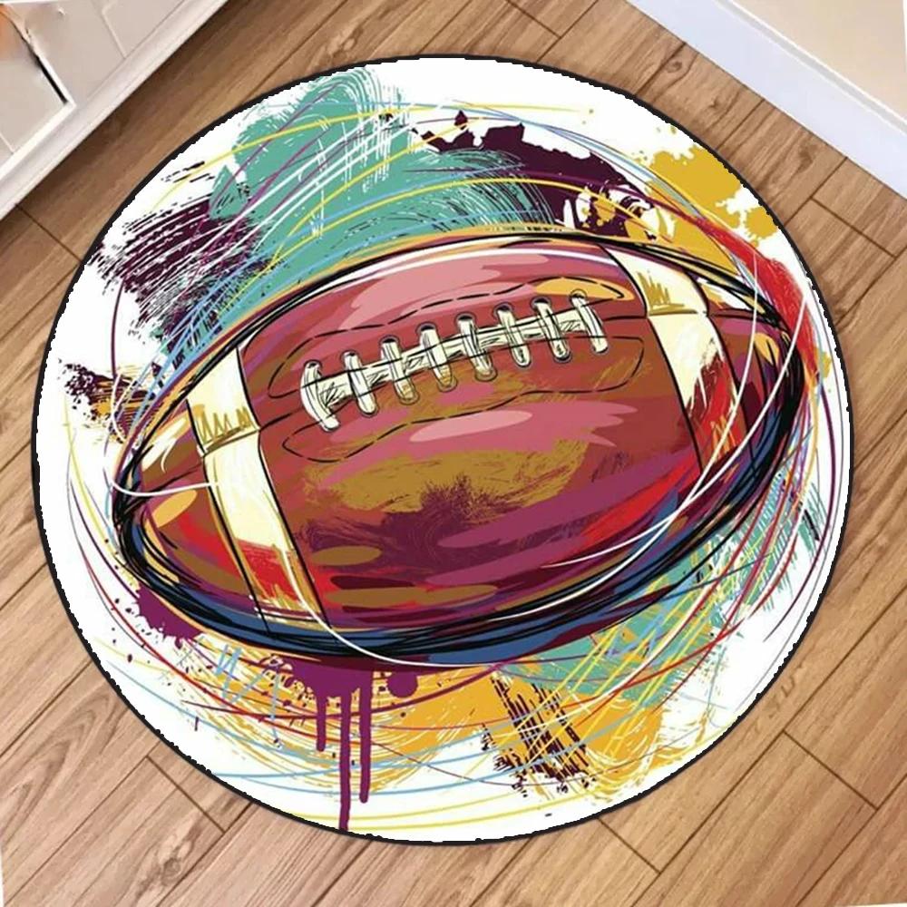 Football-Themed Round Rug Machine Washable Indoor Outdoor Mat Use Perfect for Office Bedroom Laundry Room Stain Resistant Rugs