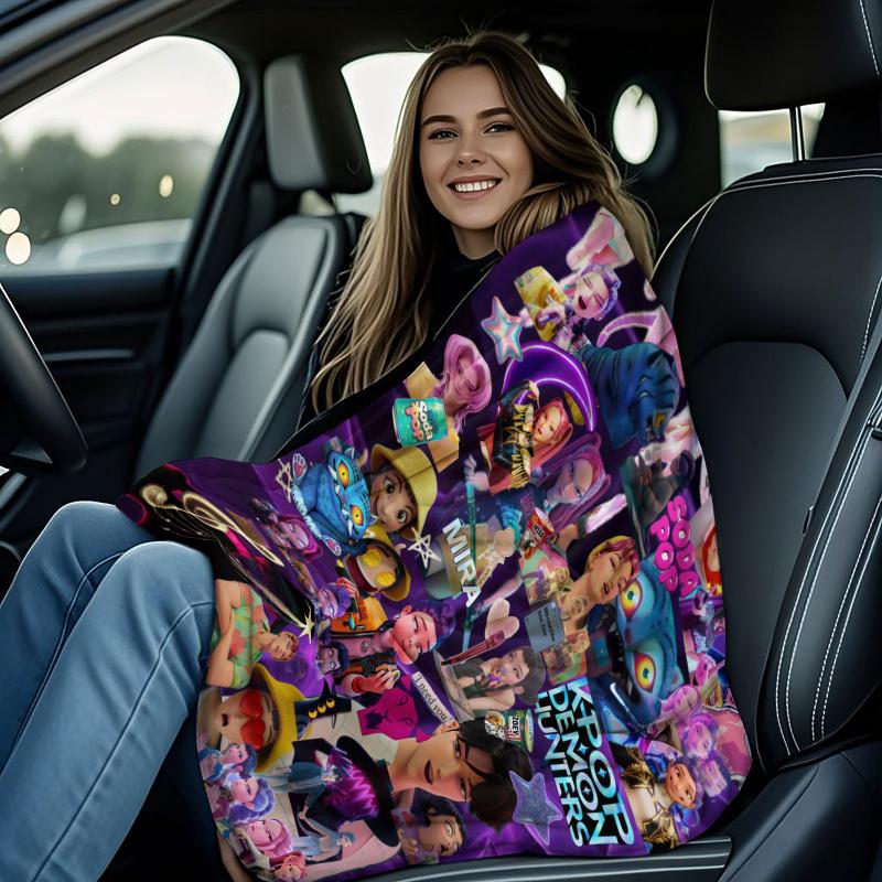 K-POP Demon Hunters Flannel Blanket Soft Warm Throw Character Collage Pattern Sofa Bed Cover Travel Camping Nap Cape Fans Gift