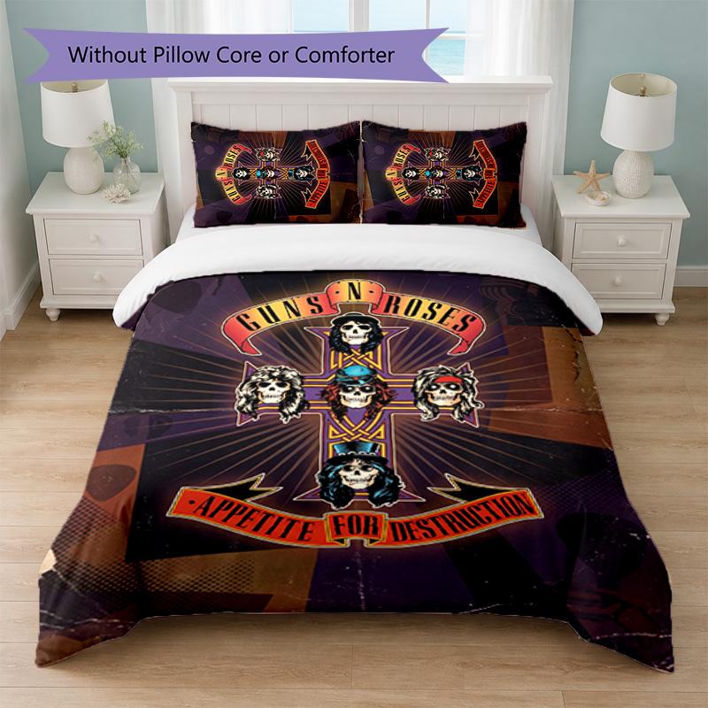 Guns N’ Roses Print 3Pcs Bedding Set Duvet Cover With Two Pillowcases Soft Bed Linen For Household Bedroom