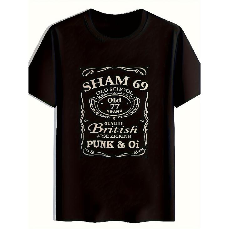 Men S Sham 69 Vintage Punk And Oi Band Graphic T-Shirt, Lightweight Relaxed Fit Crew Neck Short Sleeve with UK Punk Lettering And Sham 69 Logo, Retro S чёрный