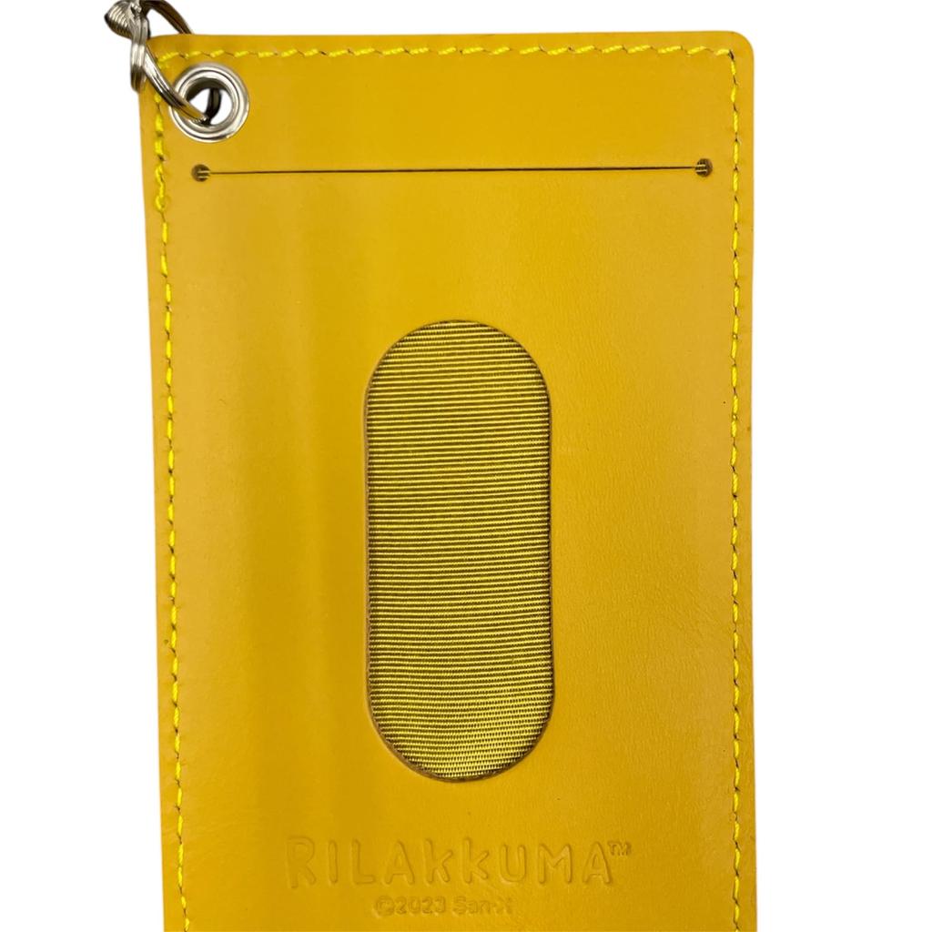 Ushikubo Kogei Rilakkuma Genuine Leather Pass Case with Reel, Kiiroitori Design, Approx. H110 x W75mm, RK-023