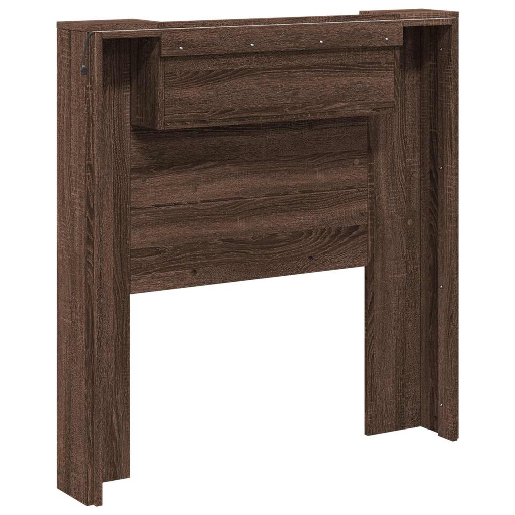 Bed Headboard with LED Lighting and Storage Space Brown Oak Wood Material