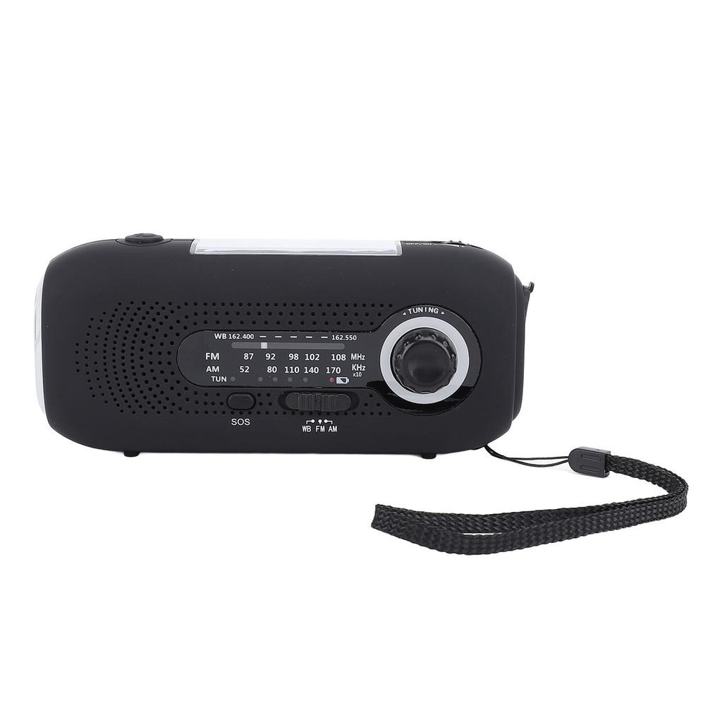Solar-Wetterradio mit 1W 5-LED-Taschenlampe (3 Helligkeitsstufen), 4 Lichtmodi, SOS, Kurbelbetrieb, Typ-C-Aufladung, 2000mAh Akku, Notfall-Wetterradio