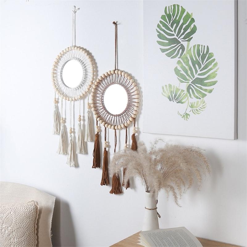 Large Macrames Round Mirrorr Decorative Mirrorr Living Room Bohemian Tapestry Mirrorr Wall Hanging for Home Decor