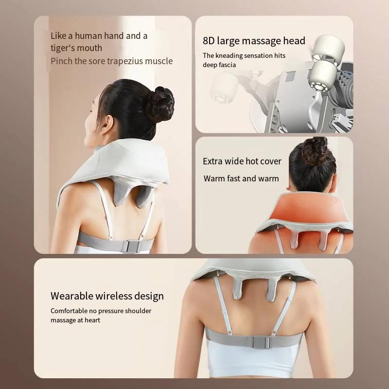 Kneading Massage Instrument Neck and Shoulder Massager Shiatsu Spine Muscle Relax Orthopedic Heating Cervical Shoulder Massager